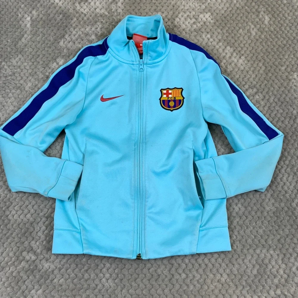 Nike FC Barcelona Kids Track Jacket Light Blue Soccer Full Zip FCB Small 8-10Y